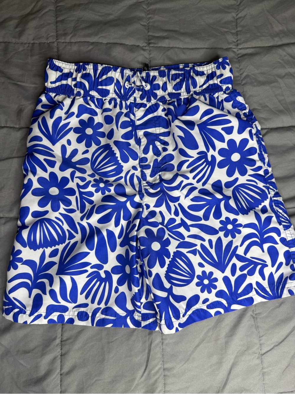 2 PAIRS - Boys George Swim Trunks Large (10/12) Blue & Red Coral, Blue/White